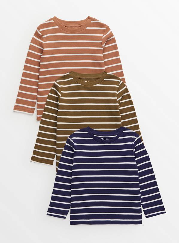 Striped Waffle Long Sleeve Tops 3 Pack 1-2 years